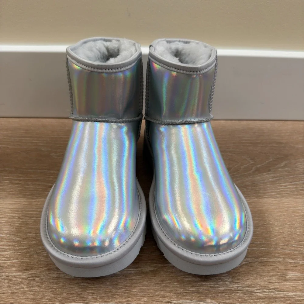UGG Australia Classic Mini Iridescent Ankle Boots Silver Gray Women's Size US 5